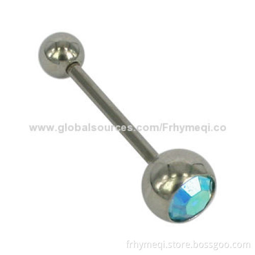 316L Stainless Steel Titanium with Crystal Tongue Ring, OEM Orders Accepted